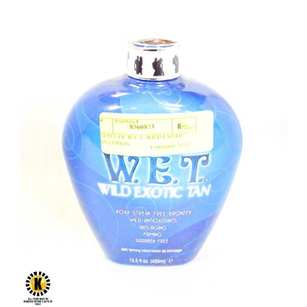 BOTTLE OF W.E.T. WILD EXOTIC TAN LOTION