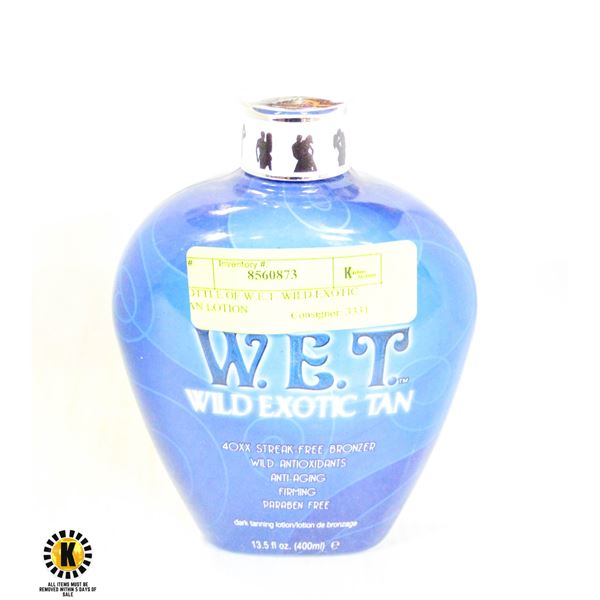 BOTTLE OF W.E.T. WILD EXOTIC TAN LOTION