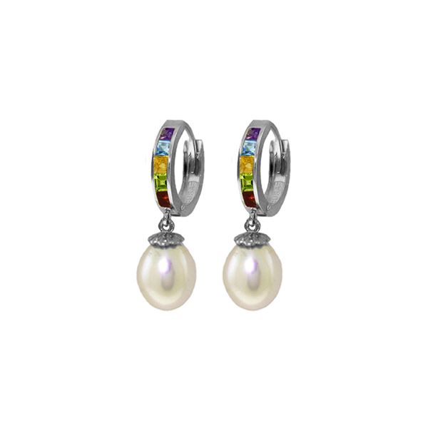 Genuine 9 ctw Pearl, Amethyst & Blue Topaz Earrings 14KT White Gold - REF-43Y2F