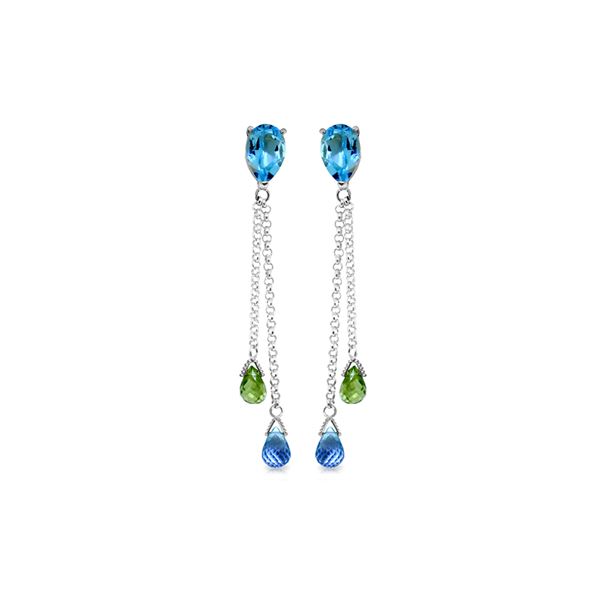 Genuine 7.5 ctw Blue Topaz & Peridot Earrings 14KT White Gold - REF-39W3Y