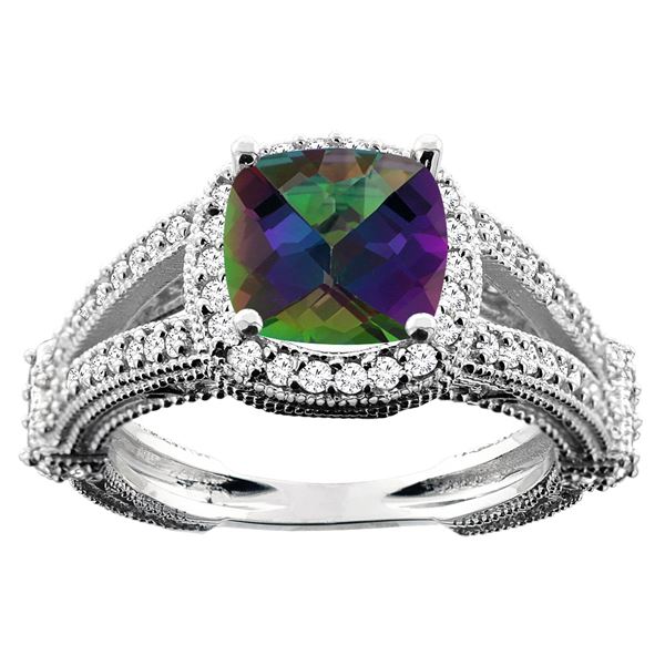 4.10 CTW Mystic Topaz & Diamond Ring 14K White Gold - REF-55M3A