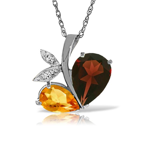 Genuine 5.06 ctw Garnet, Citrine & Diamond Necklace 14KT White Gold - REF-61F5Z