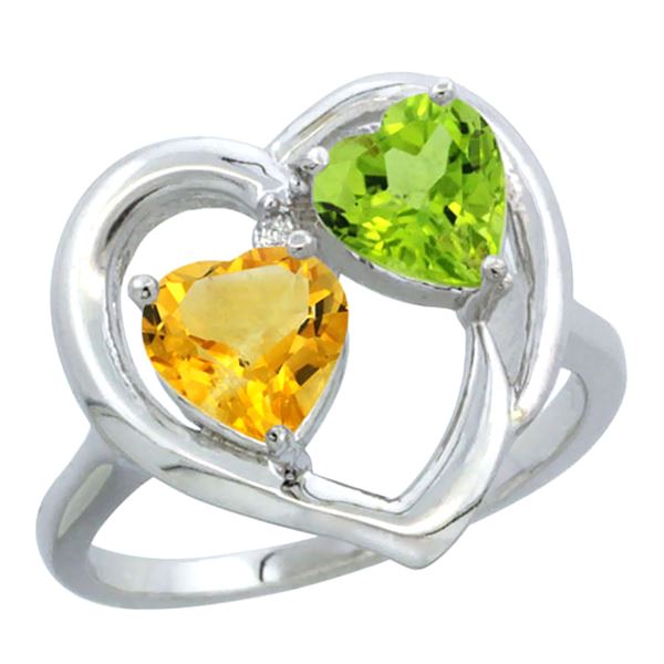 2.61 CTW Diamond, Citrine & Peridot Ring 14K White Gold - REF-33Y9V