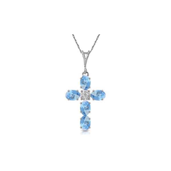 Genuine 1.75 ctw Blue Topaz & Diamond Necklace 14KT White Gold - REF-39F8Z