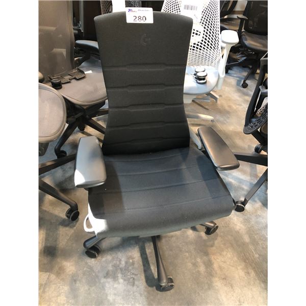 HERMAN MILLER EMBODY BLACK/CYAN FULLY ADJUSTABLE GAMING TASK CHAIR WITH BROKEN HEADREST