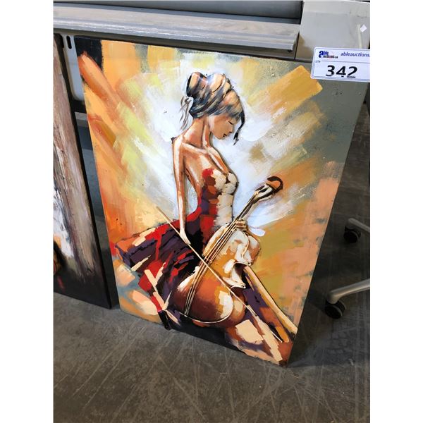 MODERN VIBES OIL ON METAL CELLO PLAYER 3D ART 24  X 36