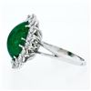 Image 8 : French 18K Gold Platinum 6.21 ctw GIA Cabochon Emerald Diamond Halo Cocktail Rin