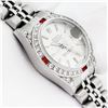 Image 5 : Rolex Ladies Quickset Silver Index Diamond Lugs & Ruby Datejust Wristwatch