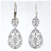 Image 2 : 14K White Gold 0.10 ctw Round Diamond Milgrain Open Lace Teardrop Dangle Earring