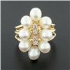 Image 2 : 14k Yellow Gold 0.12 ctw Round Single Cut Diamond & Oval Pearl Halo Cluster Ring