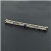 Image 1 : Antique 14k Gold Platinum Top 5pt Square Amethyst Milgrain Etched Bar Pin Brooch