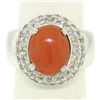 Image 3 : 14k White Gold Oval Cabochon Red Coral Ring w/ 2.10 ctw Diamond Halo