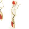 Image 5 : Antique 14K Yellow Gold Round & Oval Cabochon Coral Open Dangle Drop Earrings