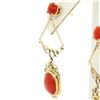 Image 6 : Antique 14K Yellow Gold Round & Oval Cabochon Coral Open Dangle Drop Earrings