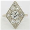 Image 1 : Antique 14K White Gold 1.67 ctw European & Single Cut Diamond Rhombus Platter Ri