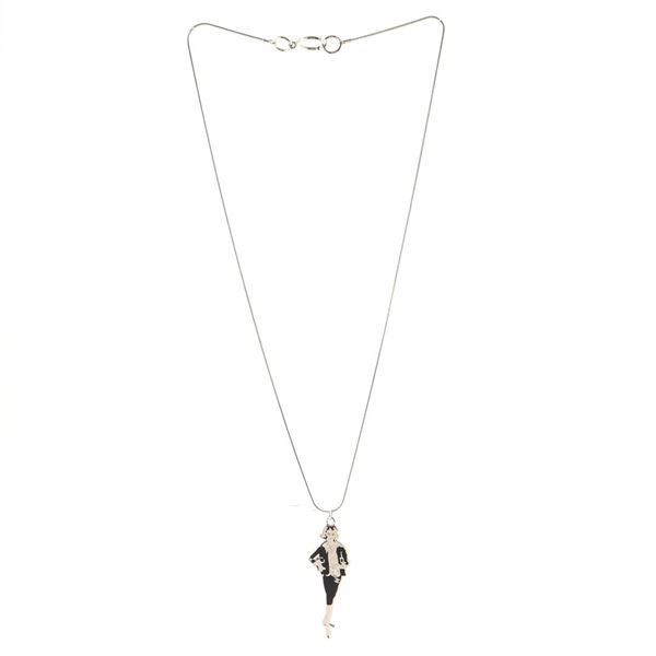 Chanel Vintage Black Silver Resin & Metal Coco Mademoiselle Pendant Necklace