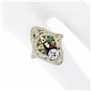 Image 6 : Antique Art Deco 18k Gold European Diamond Engraved Enamel Masonic Dinner Ring