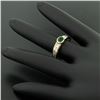 Image 7 : FINE 18K Gold 4.4 ctw Oval Emerald Solitaire & Square Diamond Eternity Band Ring