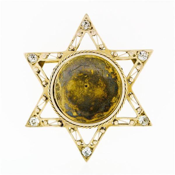 Antique 14k Gold .50 ctw European Diamond Star of David Pin Brooch Locket Pendan