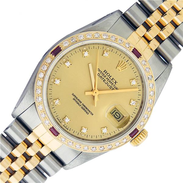 Rolex Mens 2T Datejust With Champagne Diamond Dial 36MM