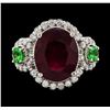 Image 2 : 5.91 ctw Ruby, Tsavorite, and Diamond Ring - 14KT White Gold