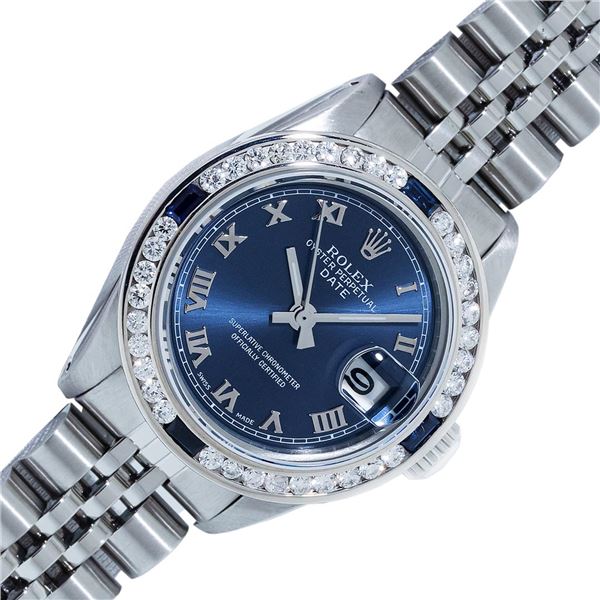 Rolex 26MM Ladies Stainless Steel Blue Roman Sapphire And Diamond Watch