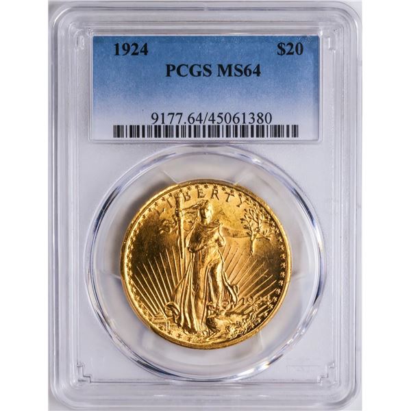 1924 $20 St. Gaudens Double Eagle Gold Coin PCGS MS64