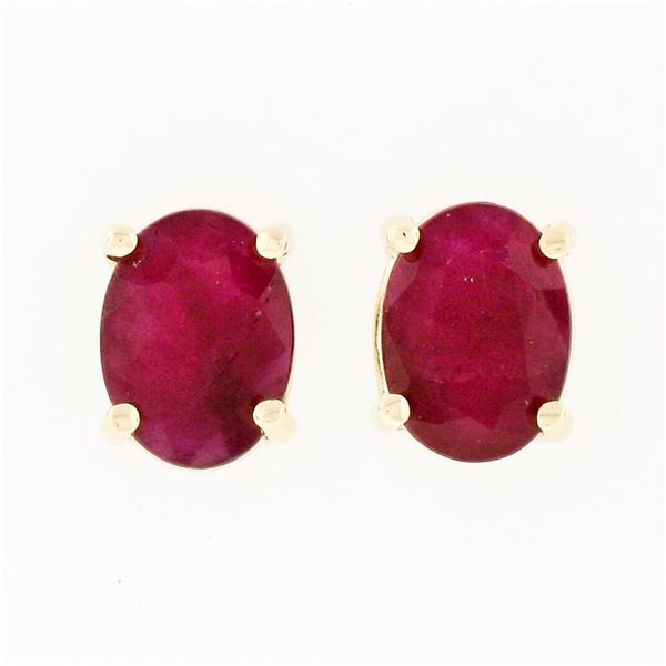 New 14K Yellow Gold 2.0 ctw Prong Set Oval Natural Ruby Open Basket Stud Earring