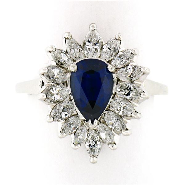 Vintage Platinum 2.69 ctw GIA NO HEAT Sapphire & Diamond Ballerina Cocktail Ring