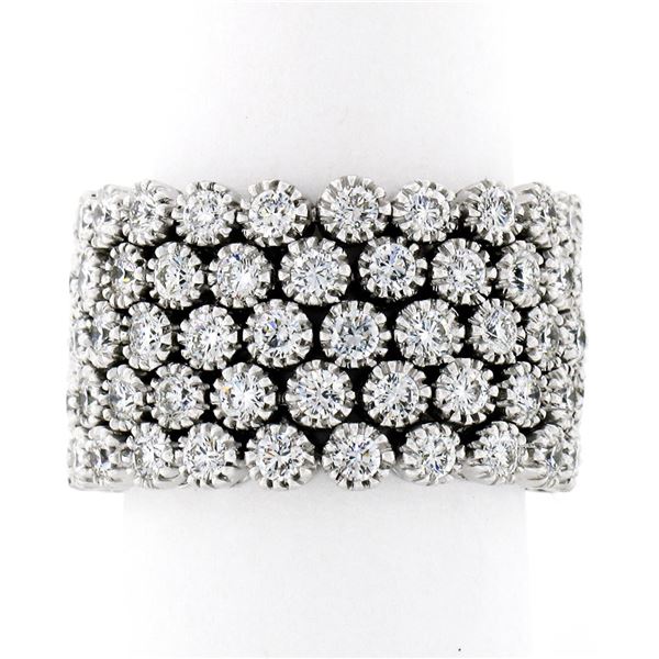 Wide 18K White Gold 2.72 ctw Diamond Flexible Milgrain Honeycomb Cluster Band Ri