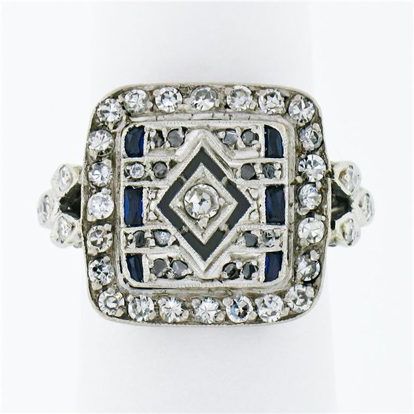 Antique Art Deco French 18k Gold Rose & Single Cut Diamond Square Platter Ring