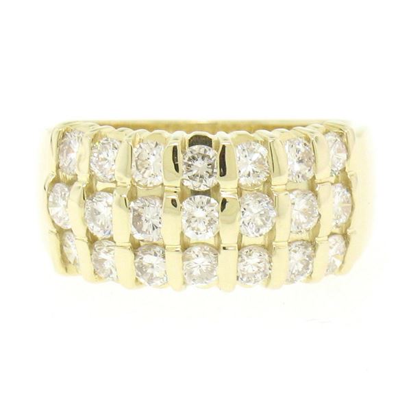 14k Yellow Gold 1.48 ctw Bar Set Round Diamond Wide Band Ring