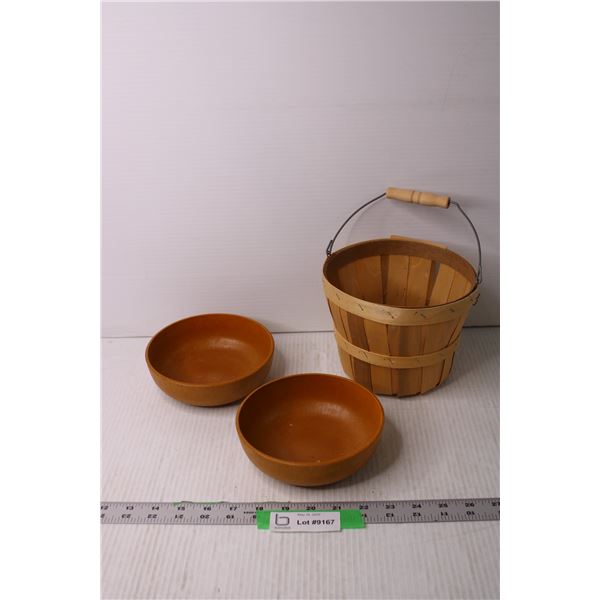 Wooden Basket and Bowls