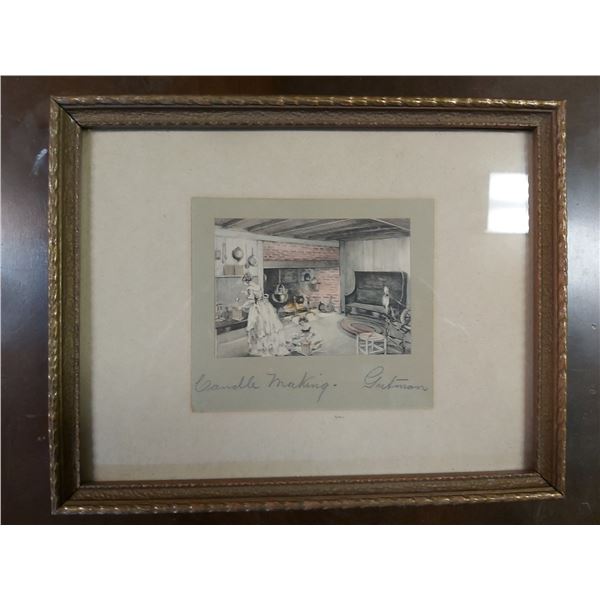 "Candle Making," Vintage Bessie Gutmann Print - Circa 1900s, 9 5/8" x 7 3/4" Frame