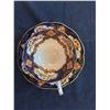 Image 1 : Royal Albert Crown China England, "Dark Blue and Gold Background with Orange Flowers," Cup and Sauce