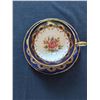 Image 1 : Aymsley England Bone China, "Roses with Dark Blue and Gold Trim," Cup and Saucer