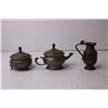 Image 2 : Small Pewter Items (Tea Pot, Cream and Sugar)