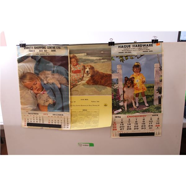 (3) Vintage Calendars - 1953, 1972, 1976 (Incomplete Hague and Rosthern Sask)