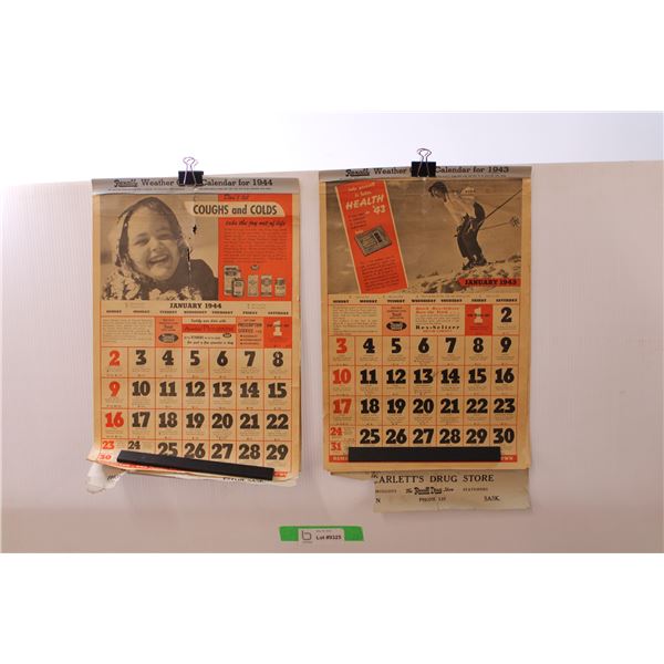 (2) Vintage Advertising Calendars - 1943 and 1944 (Rexall Eston Saskatchewan)