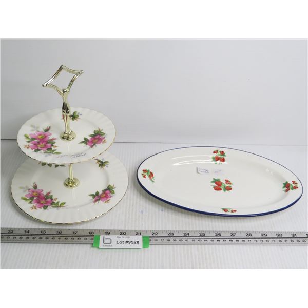 Vintage Enamel Platter - Royal Albert  Prairie Rose  Pastry Stand