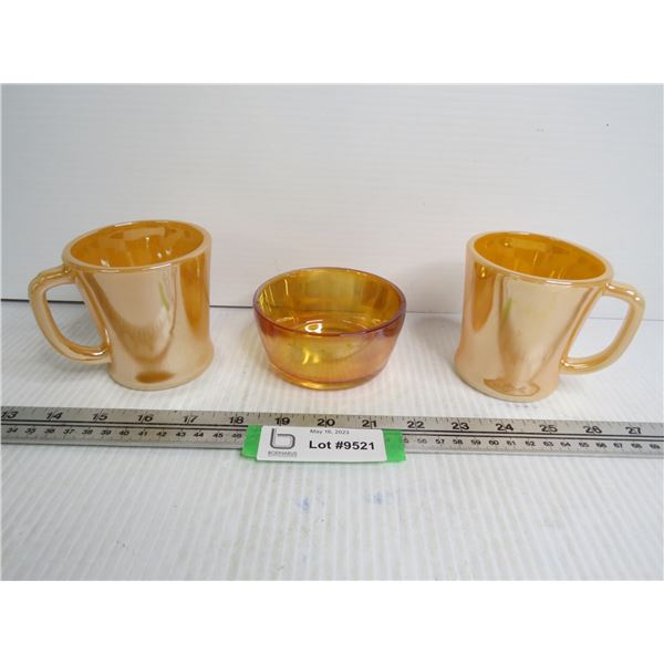 (2) Fire-King Peach Luster Mugs - Iridescent Dish