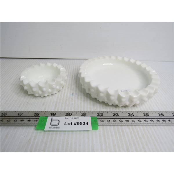 (2) Fenton Hobnail Milk Glass Ashtrays