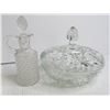 Image 6 : Cut Glass Candy Dish w/Lid - Glass Vinegar Bottle w/ Matching Stopper