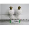 Image 1 : Vintage Milk Glass Salt & Pepper Shakers w/Brass Lids