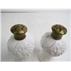 Image 3 : Vintage Milk Glass Salt & Pepper Shakers w/Brass Lids