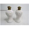 Image 4 : Vintage Milk Glass Salt & Pepper Shakers w/Brass Lids