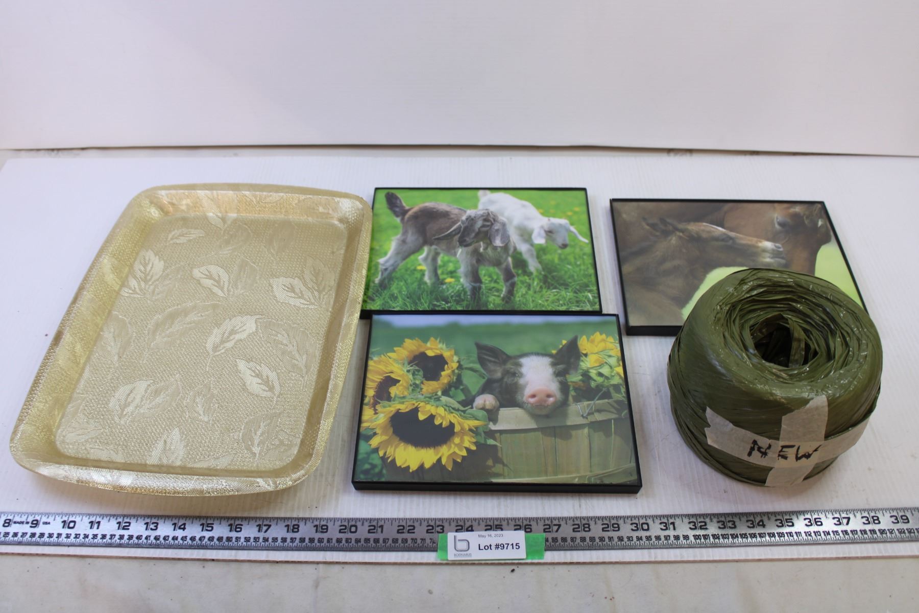 (3) Pictures of Horses,Goats,Pig + Serving Tray+ Paper Twine