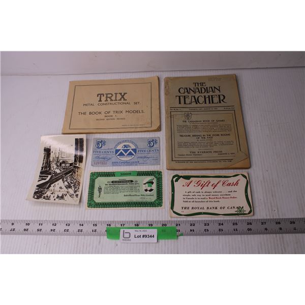 Lot of Assorted Vintage Paper Items (Robin Hood, Trix Manual, 1932 Canadian Teacher)