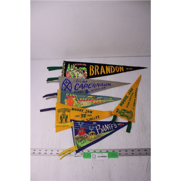 Lot of Vintage Travel Pennants (Banff, Moose Jaw, San Diego, Brandon)