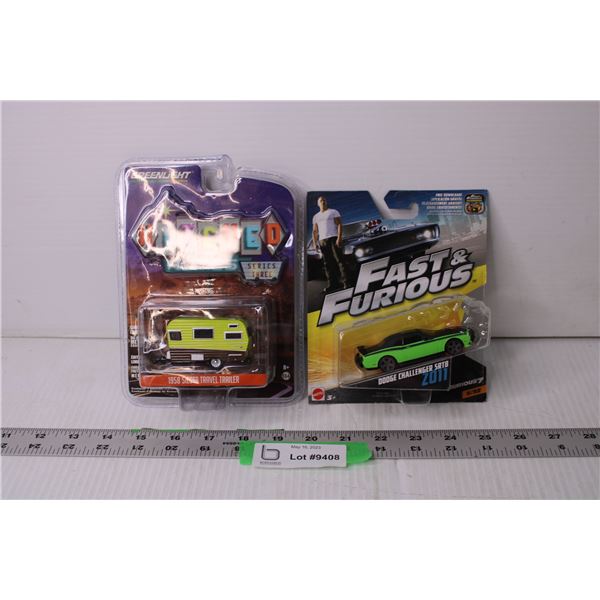 (2) Greenlight 1958 Siesta Travel Trailer and Fast and the Furious 2011 Dodge (NIB)